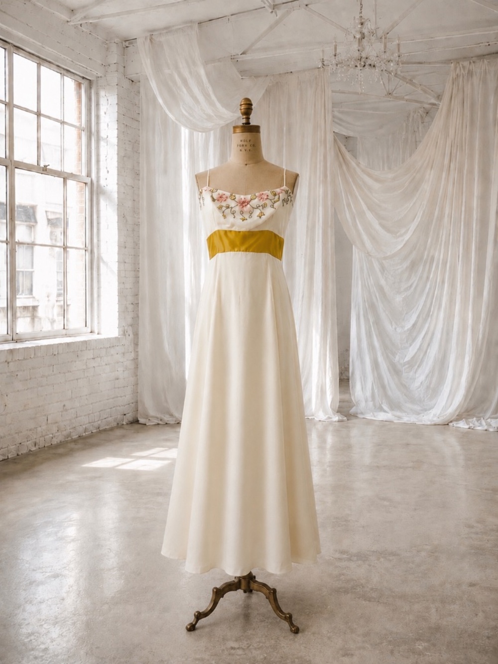 Vintage 1960s Designer Harry Keiser Beaded Maxi Gown Prom Evening Bridal Dress S